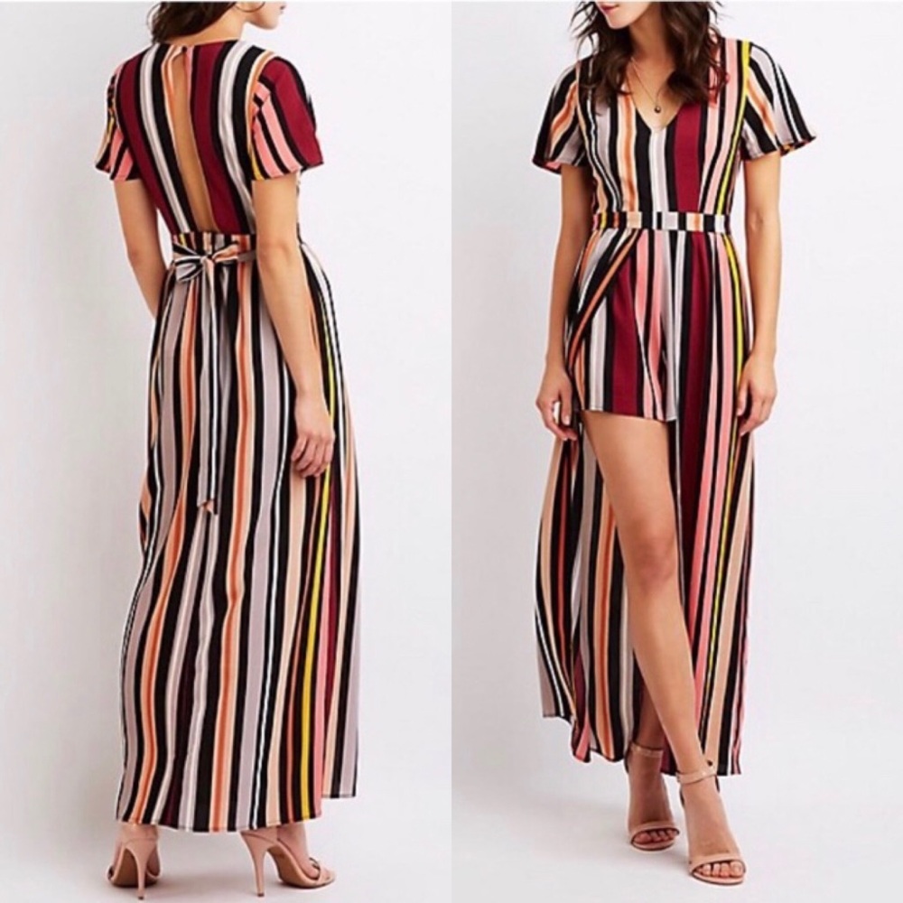 Charlotte Russe Striped Key Hole Romper Maxi S